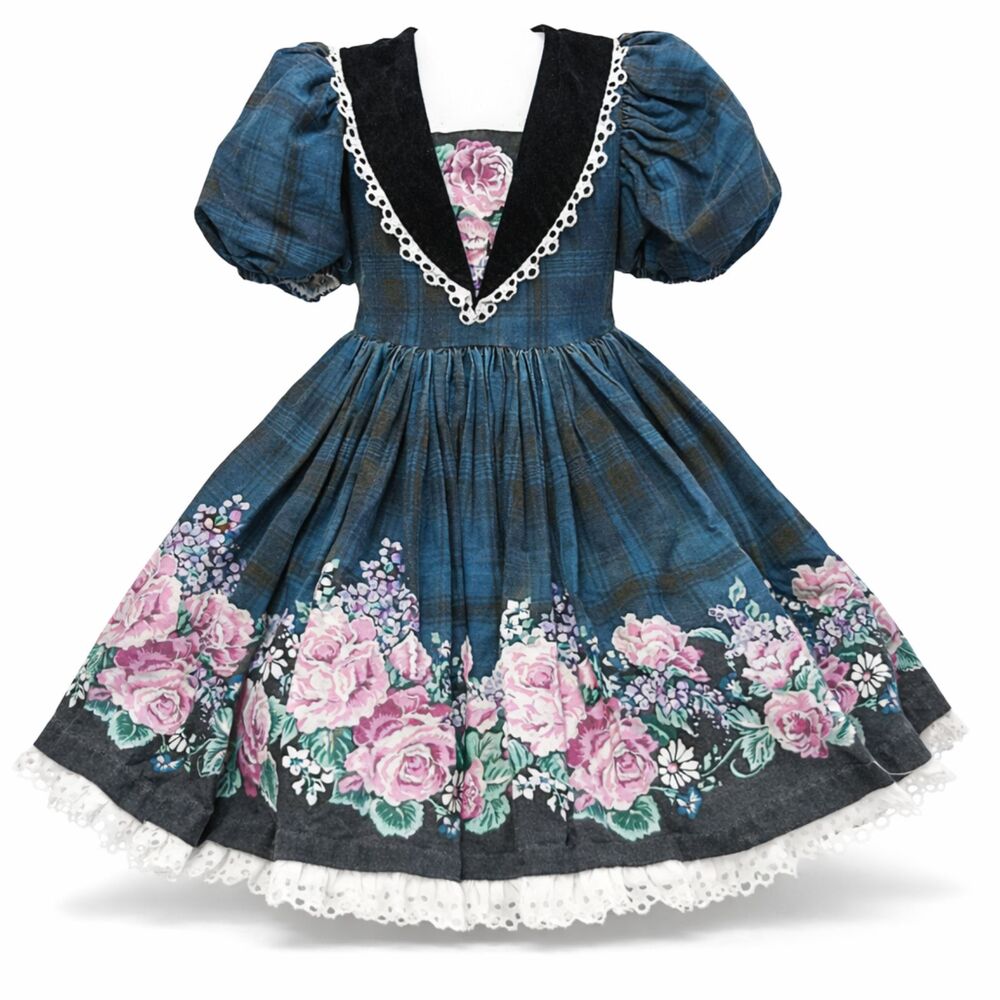 Vintage Daisy Kingdom Factory Dress Pink Roses Floral Crinoline Green Size 4???